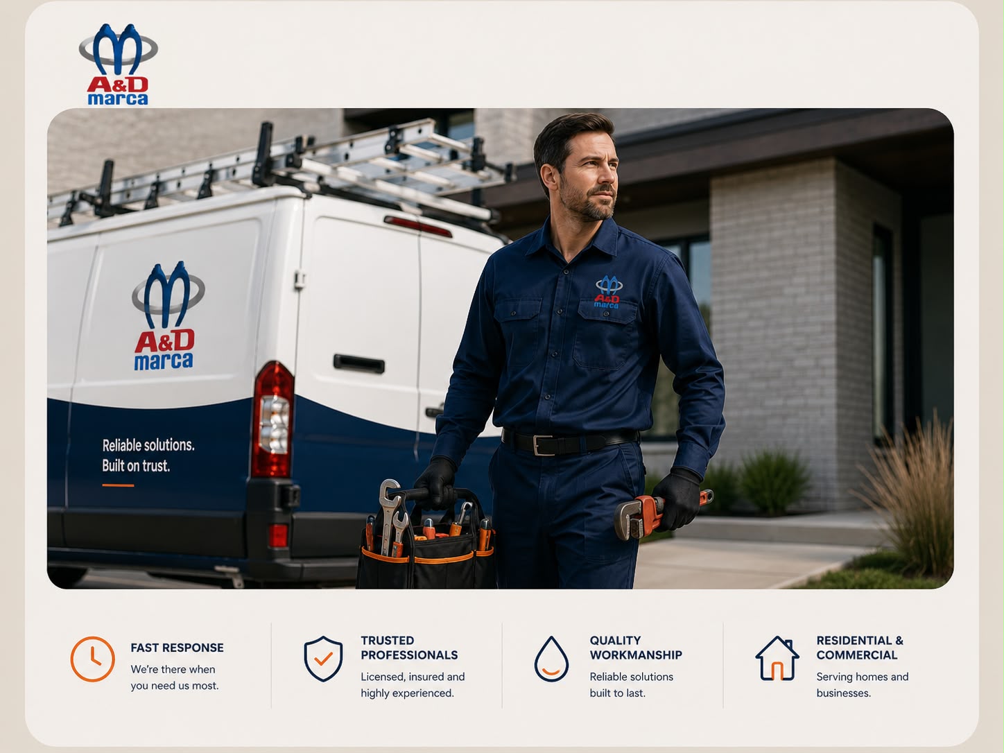 A&D Marca plumber arriving for a service call